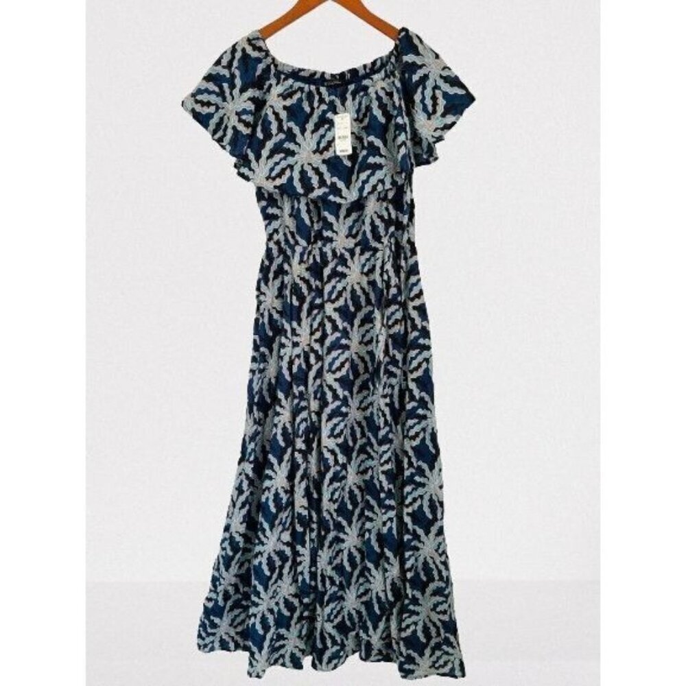 Brooks Brothers Dress Of The Shoulder Maxi Cotton Silk All Over Palm Tree Print